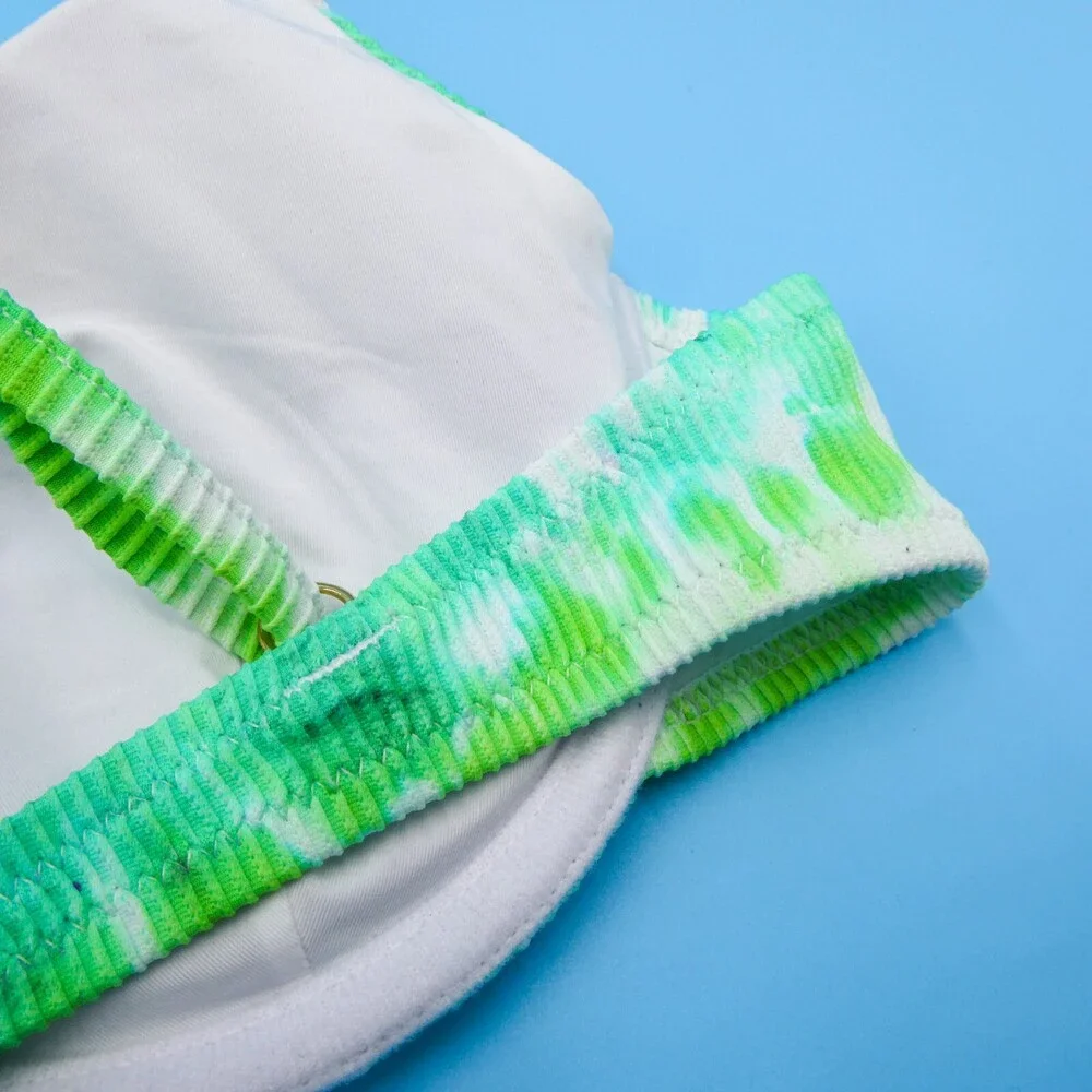 Victorias Secret Green Tie Dye Ribbed Large Underwired‎ Padded Bikini Top VS New
